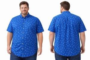IZOD Men's Big & Tall 2XL Short Sleeve Button-Down Palm Tree Print Shirt
